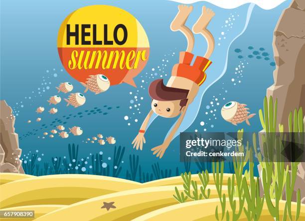 tauchen im tiefblauen meer - meeresboden stock-grafiken, -clipart, -cartoons und -symbole