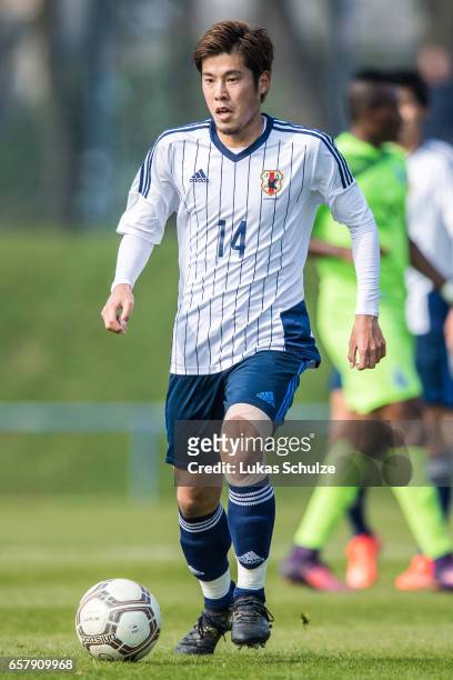 Akito Takagi of Japan in action during a Friendly Match between MSV Duisburg and the U20 Japan on March 26, 2017 in Duisburg, Germany.