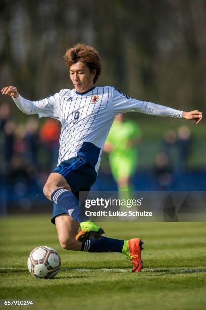 Koki Ogawa of Japan in action during a Friendly Match between MSV Duisburg and the U20 Japan on March 26, 2017 in Duisburg, Germany.