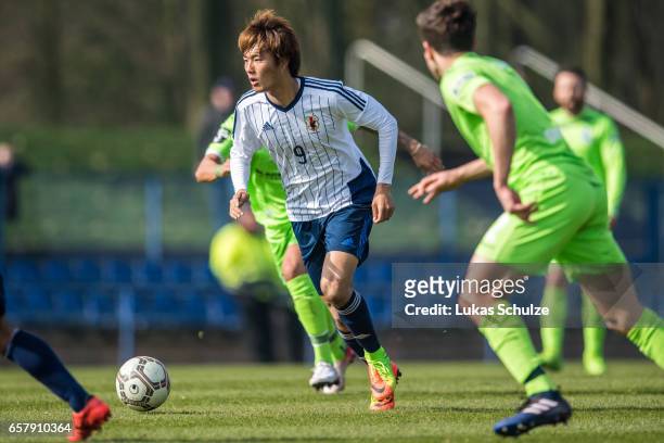 Koki Ogawa of Japan in action during a Friendly Match between MSV Duisburg and the U20 Japan on March 26, 2017 in Duisburg, Germany.