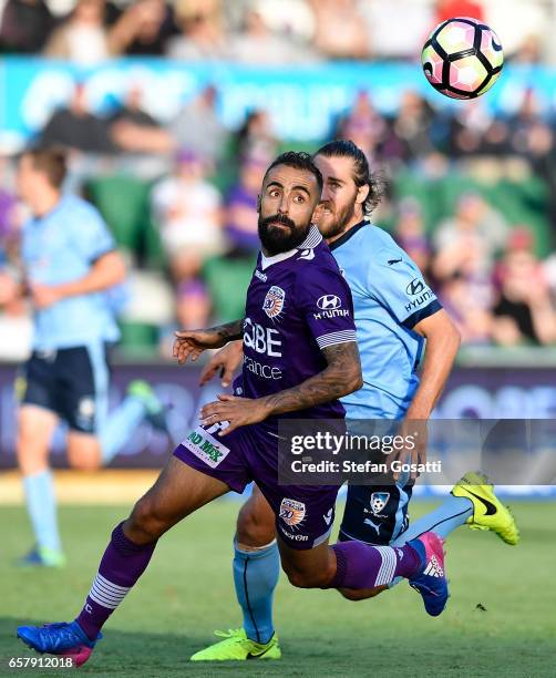 Diego Castro of the Glory looks to contest the ball during the round 24 A-League match between Perth Glory and Sydney FC at nib Stadium on March 26,...