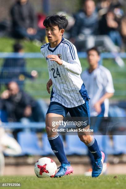 Takefusa Kubo of Japan in action during a Friendly Match between MSV Duisburg and the U20 Japan on March 26, 2017 in Duisburg, Germany.