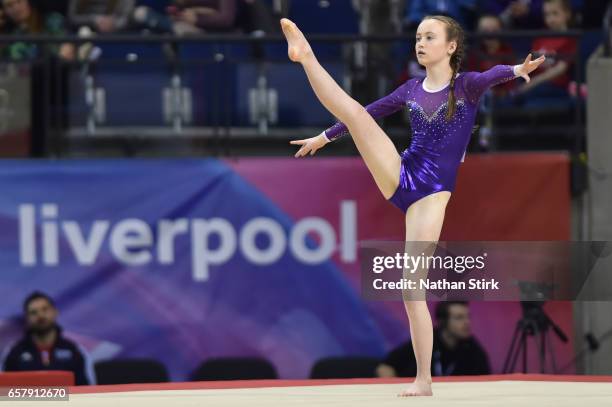 Anne Molly Stewart of Apex Gymnastics competes in the floor exercise during the British Gymnastics Championships at the Echo Arena on March 26, 2017...