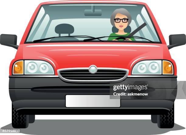 elderly woman driving a car - woman car stock illustrations