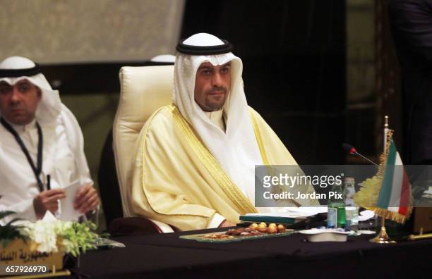 Kuwaiti minister of finance Anas Al-Saleh attends during a meeting session of the Economical and Social Council of the Arab League at the ministerial...