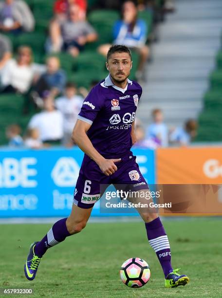 Dino Djulbic of the Glory controls the ball during the round 24 A-League match between Perth Glory and Sydney FC at nib Stadium on March 26, 2017 in...