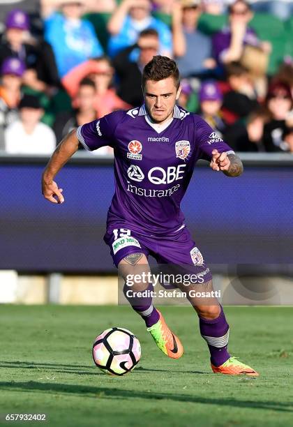 Josh Risdon of the Glory controls the ball during the round 24 A-League match between Perth Glory and Sydney FC at nib Stadium on March 26, 2017 in...