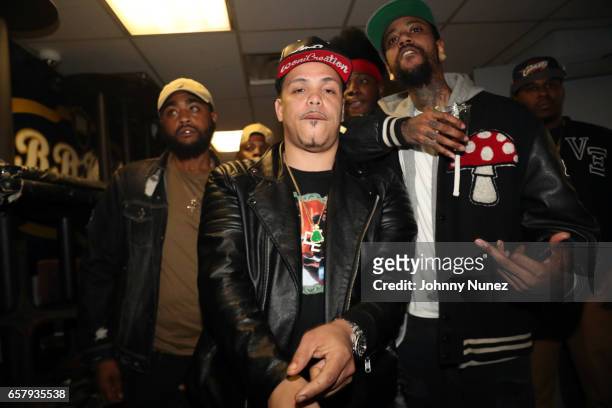 Choppa Zoe, Axel Leon, and Tray Pizzy attend Funkmaster Flex And Mysonne In Concert at B.B. King Blues Club & Grill on March 25, 2017 in New York...