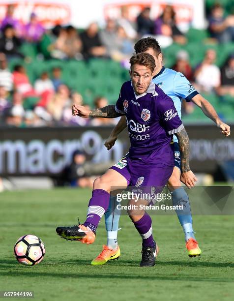 Adam Taggart of the Glory controls the ball during the round 24 A-League match between Perth Glory and Sydney FC at nib Stadium on March 26, 2017 in...