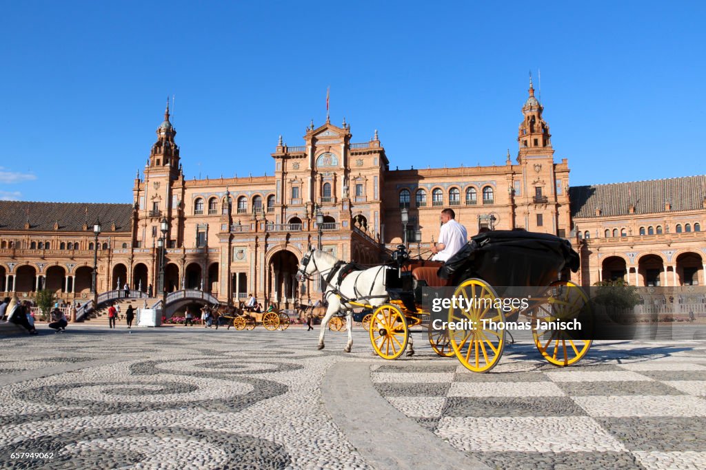 Horse-drawn carriage at Plaza de Espana, Seville