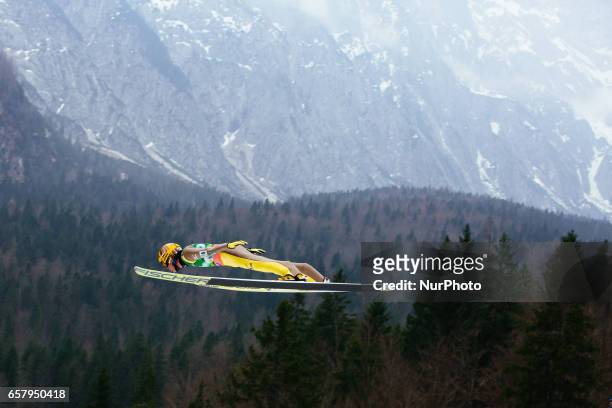 Noriaki Kasai of JPN competes during Planica FIS Ski Jumping World Cup qualifications on the March 26, 2017 in Planica, Slovenia.