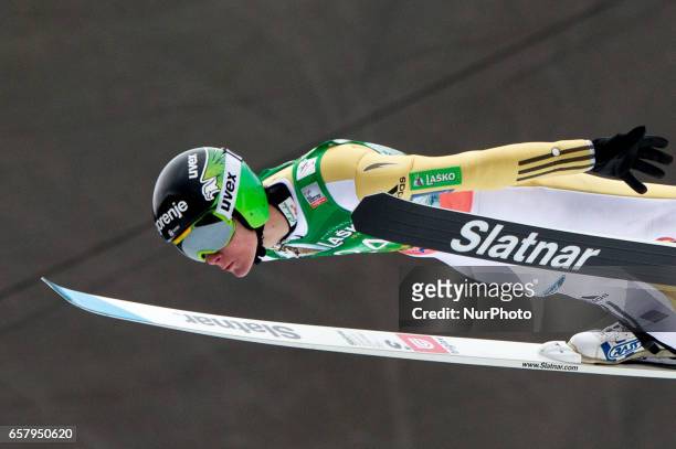 Domen Prevc of SLO competes during Planica FIS Ski Jumping World Cup qualifications on the March 26, 2017 in Planica, Slovenia.