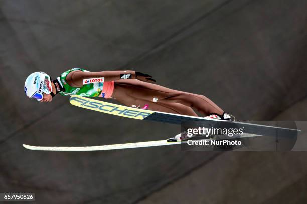 Kamil Stoch of POL competes during Planica FIS Ski Jumping World Cup qualifications on the March 26, 2017 in Planica, Slovenia.