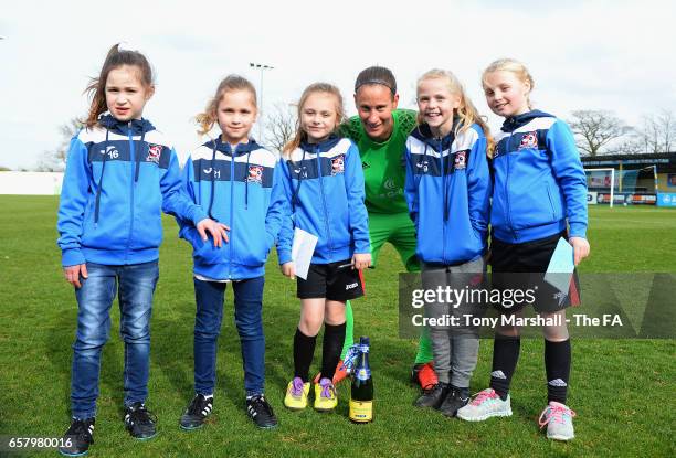 Player of the match award winner Ann Katrin Berger of Birmingham City Ladies poses with the matchday mascots during the SSE FA Women's Cup, Sixth...