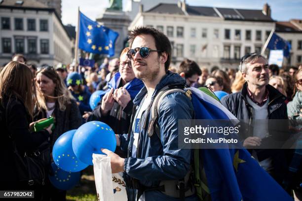 In front of the European Parliament people gathered to celebrate the European Union in Brussels on 25 March 2017.