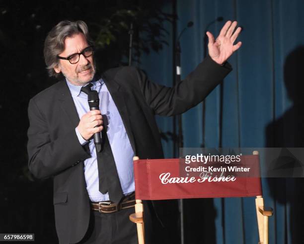 Griffin Dunne speaks onstage at Debbie Reynolds and Carrie Fisher Memorial at Forest Lawn Cemetery on March 25, 2017 in Los Angeles, California.