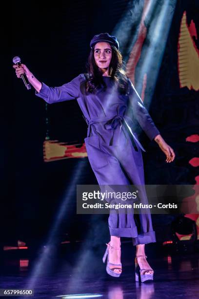 Italian singer-songwriter Claudia Lagona, best known as Levante, performs on stage for Coca-Cola OnStage Awards on March 25, 2017 in Milan, Italy.