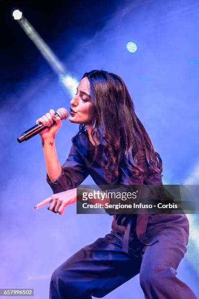 Italian singer-songwriter Claudia Lagona, best known as Levante, performs on stage for Coca-Cola OnStage Awards on March 25, 2017 in Milan, Italy.