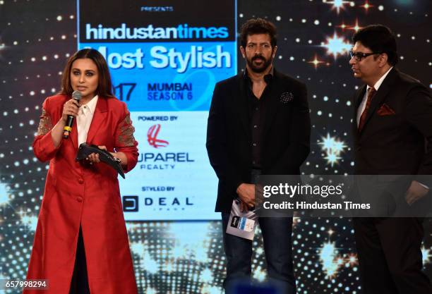 Most Stylish Woman of Substance Award to Rani Mukerji presented by Kabir Khan and Rajan Bhalla during the HT Mumbai's Most Stylish Awards 2017 at Taj...