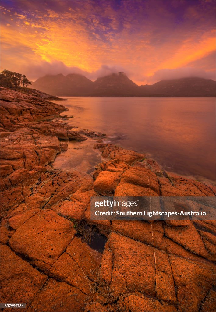 Early morning light in Coles Bay, Freycinet National Park, east coastline of Tasmania.