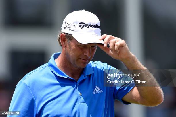 Retief Goosen of South Africa walks off of the 18th green during the final round of the Puerto Rico Open at Coco Beach on March 26, 2017 in Rio...