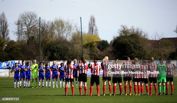 The teams hold a minutes applause ahead of the SSE FA Women's Cup Sixth Round match between Chelsea Ladies and Sunderland Ladies on March 26, 2017 in...