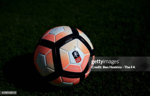 Detailed view of a match ball during the SSE FA Women's Cup Sixth Round match between Chelsea Ladies and Sunderland Ladies on March 26, 2017 in...