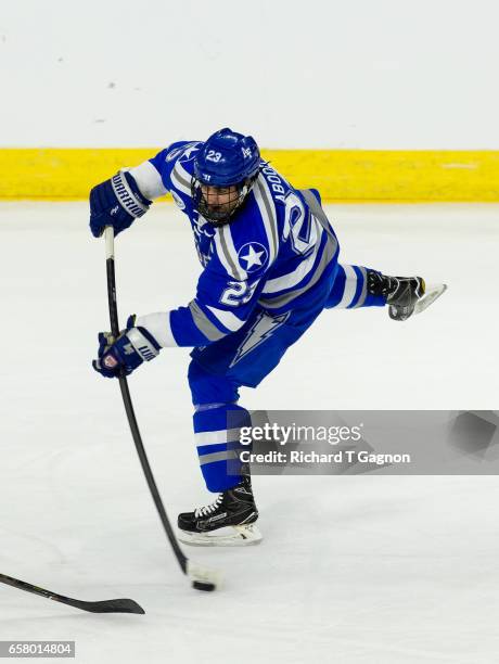 Dylan Abood of the Air Force Falcons skates during the NCAA Division I Men's Ice Hockey East Regional Championship semifinal against the Western...