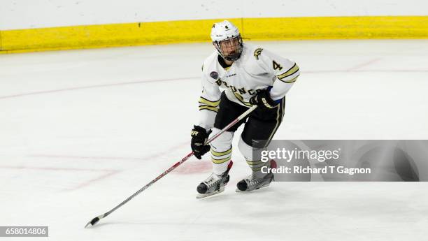 Luke Bafia of the Western Michigan Broncos skates against the Air Force Falcons during game two of the NCAA Division I Men's Ice Hockey East Regional...