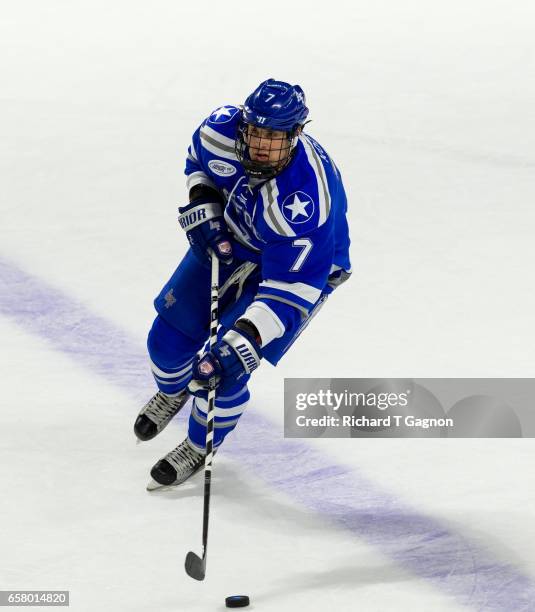 Matt Koch of the Air Force Falcons skates during the NCAA Division I Men's Ice Hockey East Regional Championship semifinal against the Western...