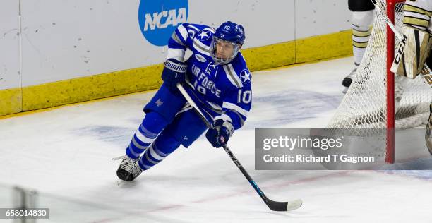 Jordan Himley of the Air Force Falcons skates during the NCAA Division I Men's Ice Hockey East Regional Championship semifinal against the Western...