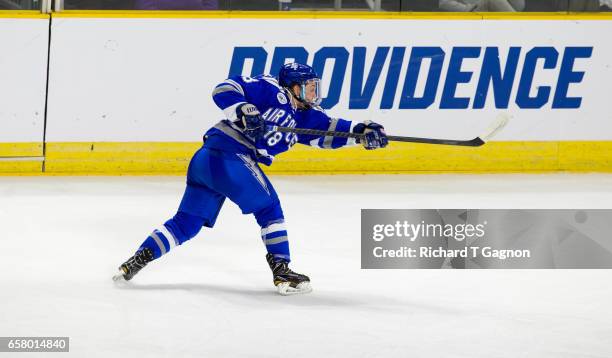 Evan Feno of the Air Force Falcons skates during the NCAA Division I Men's Ice Hockey East Regional Championship semifinal against the Western...