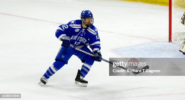 Matt Serratore of the Air Force Falcons skates during the NCAA Division I Men's Ice Hockey East Regional Championship semifinal against the Western...