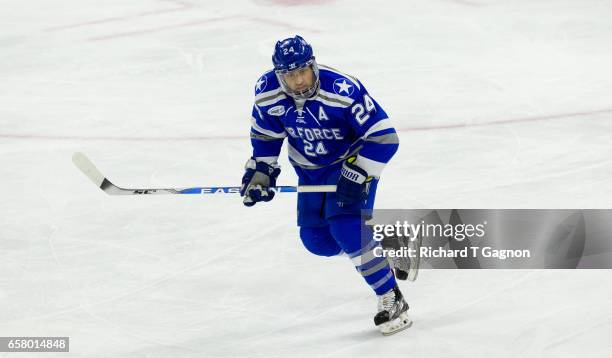 Reid of the Air Force Falcons skates during the NCAA Division I Men's Ice Hockey East Regional Championship semifinal against the Western Michigan...