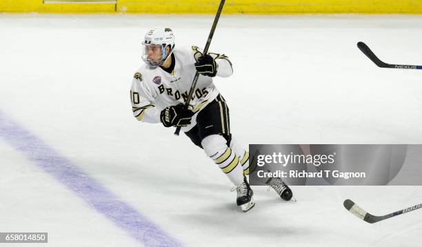 Lawton Courtnall of the Western Michigan Broncos against the Air Force Falcons during game two of the NCAA Division I Men's Ice Hockey East Regional...