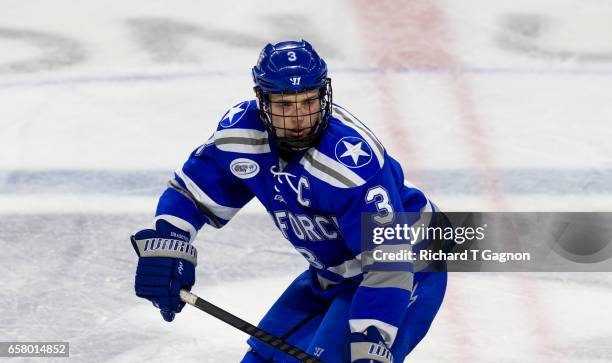 Johnny Hrabovsky of the Air Force Falcons skates during the NCAA Division I Men's Ice Hockey East Regional Championship semifinal against the Western...