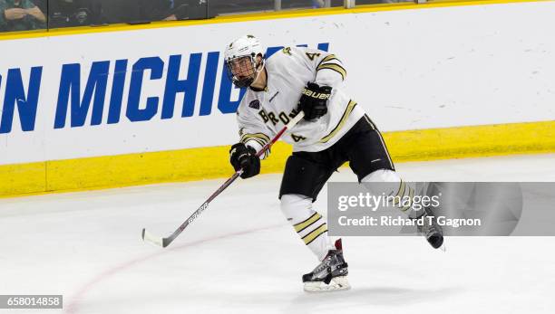 Luke Bafia of the Western Michigan Broncos skates against the Air Force Falcons during game two of the NCAA Division I Men's Ice Hockey East Regional...