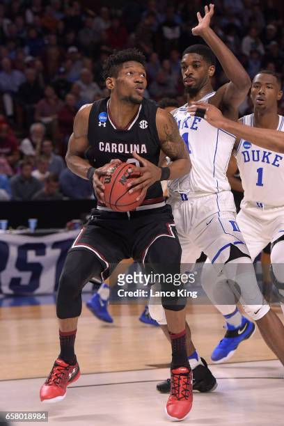 Chris Silva of the South Carolina Gamecocks in action against the Duke Blue Devils during the second round of the 2017 NCAA Men's Basketball...