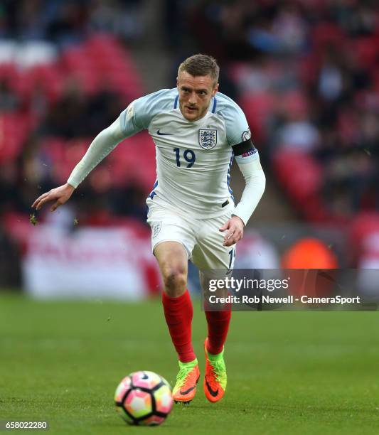 England's Jamie Vardy during the FIFA 2018 World Cup Qualifier between England and Lithuania at Wembley Stadium on March 26, 2017 in London, England.