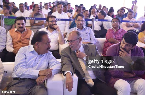 Leader Dr. Harshvardhan and Delhi LG Anil Baijal, Manoj Tiwari and others during the celebration on the occasion of "Ugadi" according to Hindu...