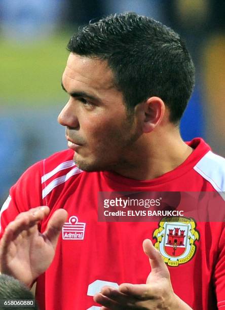Gibraltar's Robert Guiling poses before the FIFA World Cup 2018 qualification football match between Bosnia and Herzegovina and Gibraltar in Zenica...