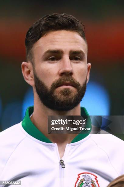 Miguel Layun of Mexico attends the anthem ceremony prior the fifth round match between Mexico and Costa Rica as part of the FIFA 2018 World Cup...