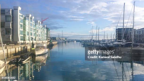 auckland waterfront and viaduct harbour - auckland viaduct stock pictures, royalty-free photos & images