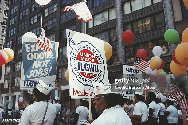 Marchers from the International Ladies' Garment Workers' Union in a Labor Day parade in New York City, 1st September 1982.