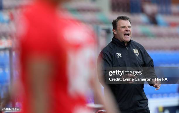 Rick Passmore manager of Notts County Ladies during the SSE FA Women's Cup Sixth Round match at Select Security Stadium on March 26, 2017 in Widnes,...