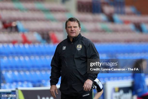 Rick Passmore manager of Notts County Ladies during the SSE FA Women's Cup Sixth Round match at Select Security Stadium on March 26, 2017 in Widnes,...