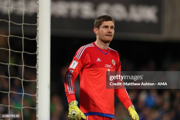 Michael McGovern of Northern Ireland during the FIFA 2018 World Cup Qualifier between Northern Ireland and Norway at Windsor Park on March 26, 2017...