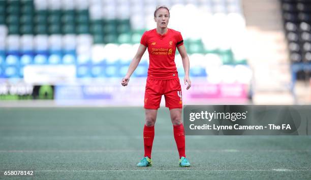 Casey Stoney of Liverpool during the SSE FA Women's Cup Sixth Round match at Select Security Stadium on March 26, 2017 in Widnes, England.