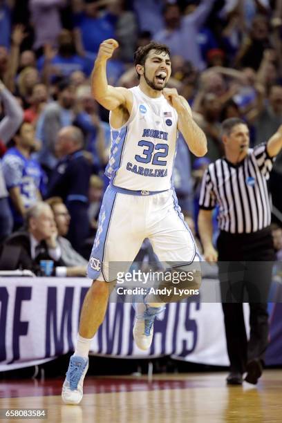 Luke Maye of the North Carolina Tar Heels reacts after a basket late in teh second half against the Kentucky Wildcats during the 2017 NCAA Men's...