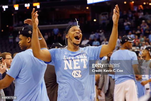 Kennedy Meeks of the North Carolina Tar Heels celebrates after defeating the Kentucky Wildcats during the 2017 NCAA Men's Basketball Tournament South...